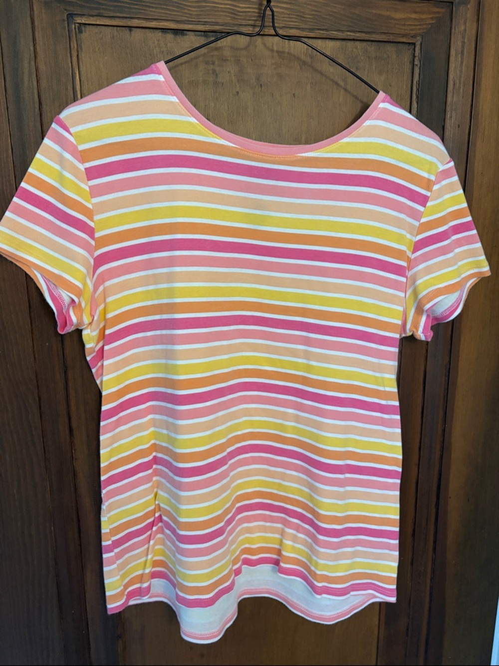 Women's Striped Short Sleeve Tee - Pink, Yellow & White